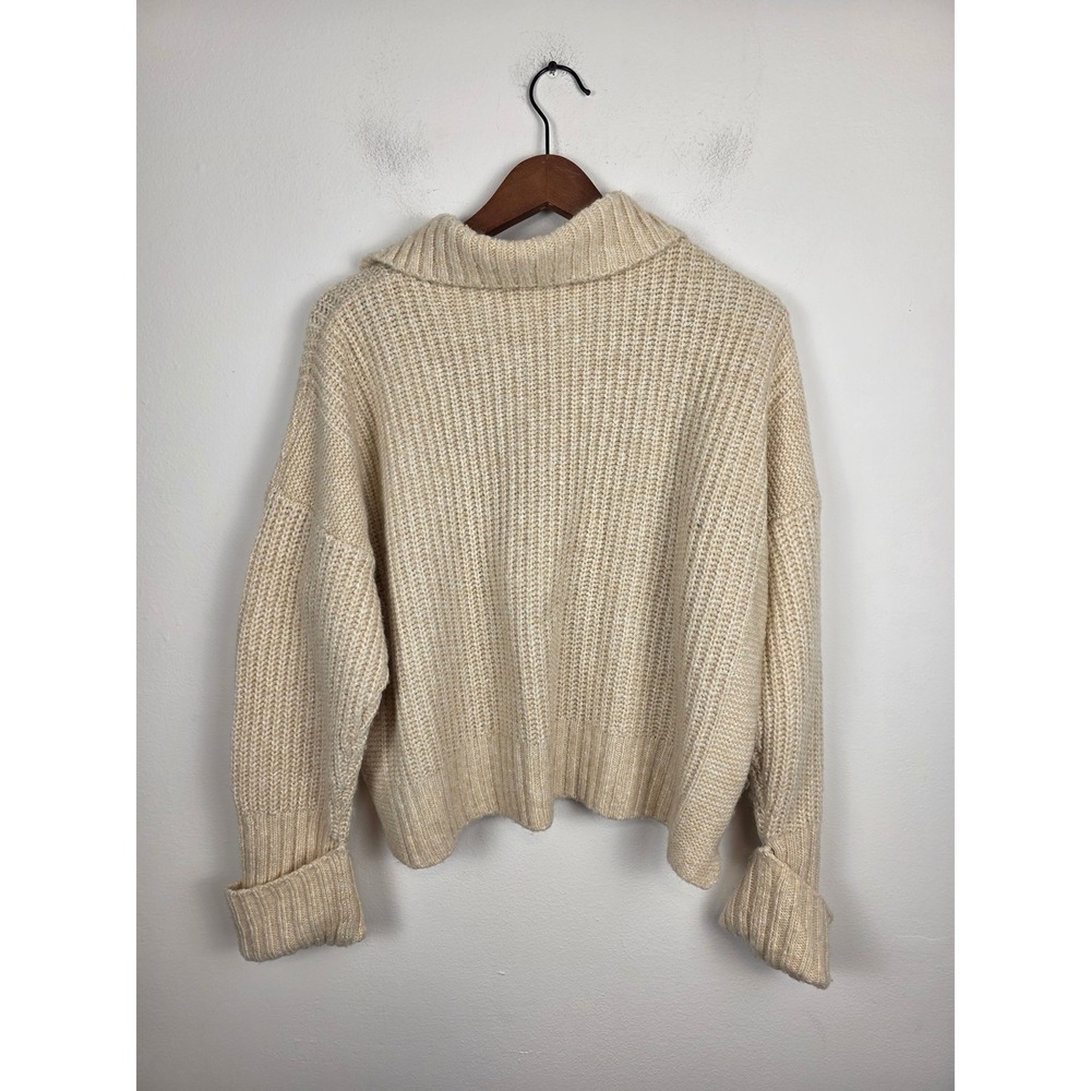 Varley Amelia Womens Half Zip Ribbed Sweater Cream Gold Zipper Wool Blend Medium - Picture 2 of 7
